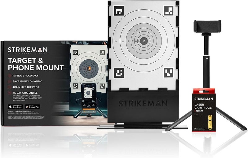 Strikeman 9mm Dry-Fire Laser Training System - Great for Target Shooting Practice with Pistols - Kit Includes Access to Updated App (No Subscription Needed), Cartridge, Target & Phone Holder - Image 1